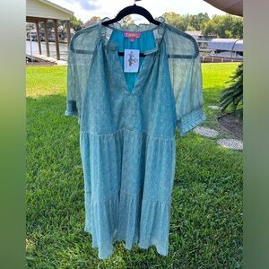 THML Metallic Teal Short Sleeve Dress